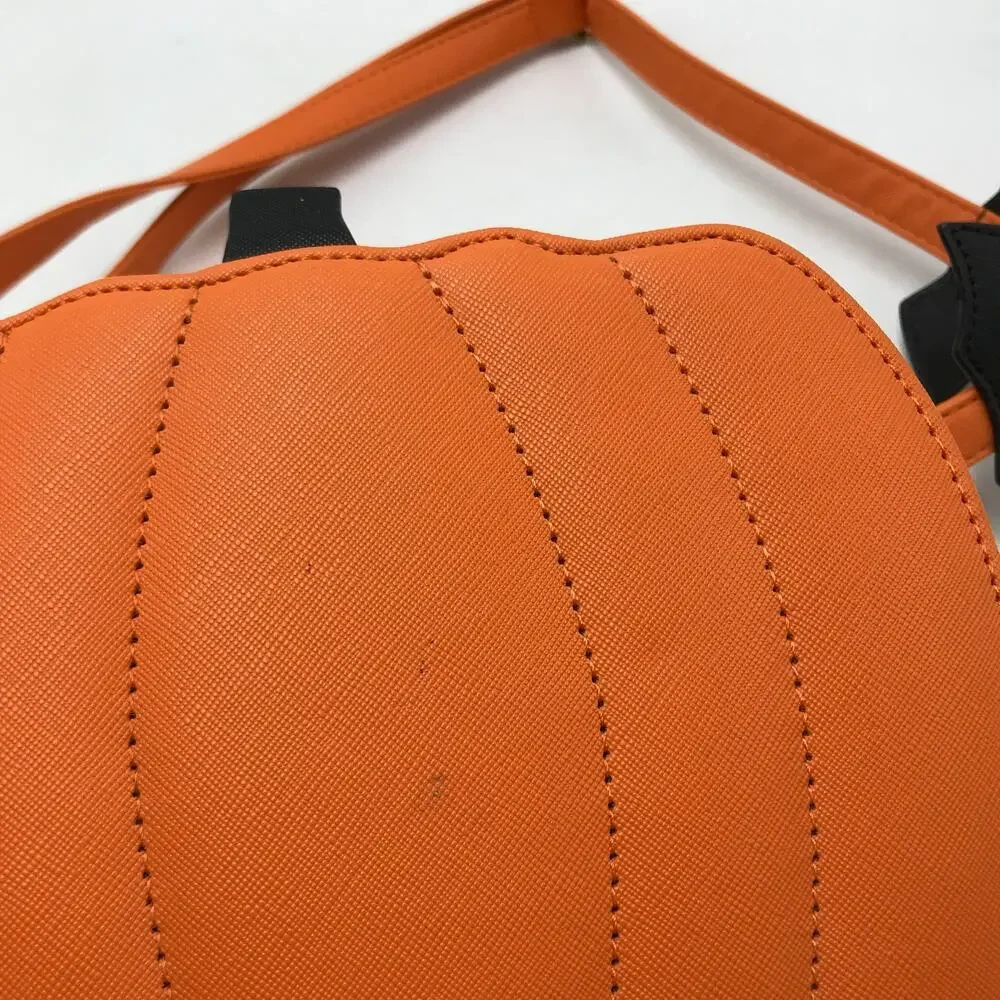 Jack-o-Lantern Halloween Pumpkin Bats Crossbody Bag Zip Detachable Strap Orange